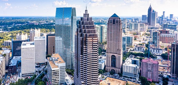 Aerial view downtown Atlanta skyline